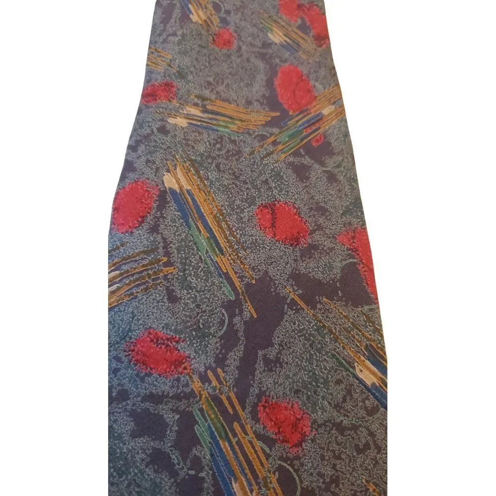 Vintage Secours Abstract Multicolor NeckTie 100% Silk Blues and Reds‎